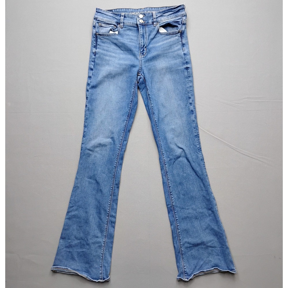 American Eagle Hi-Rise Artist Flare Jeans Blue Denim Size 10 X-Long